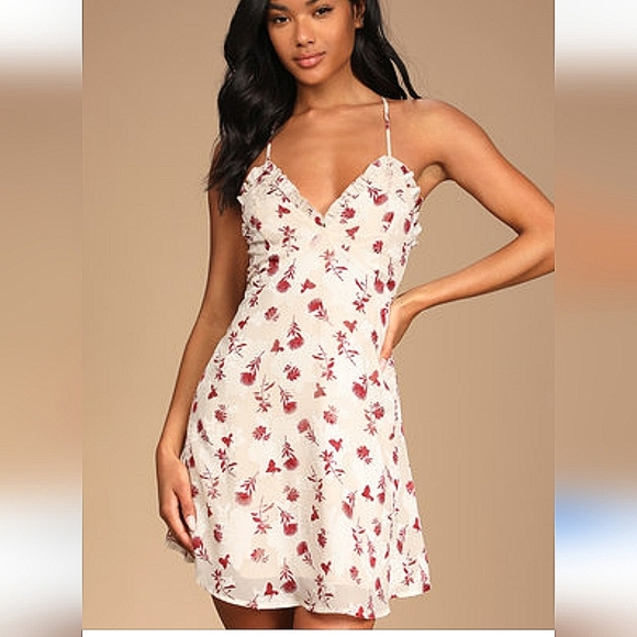 Lulu's Floral Print Lace Up Dress - Picture 1 of 10